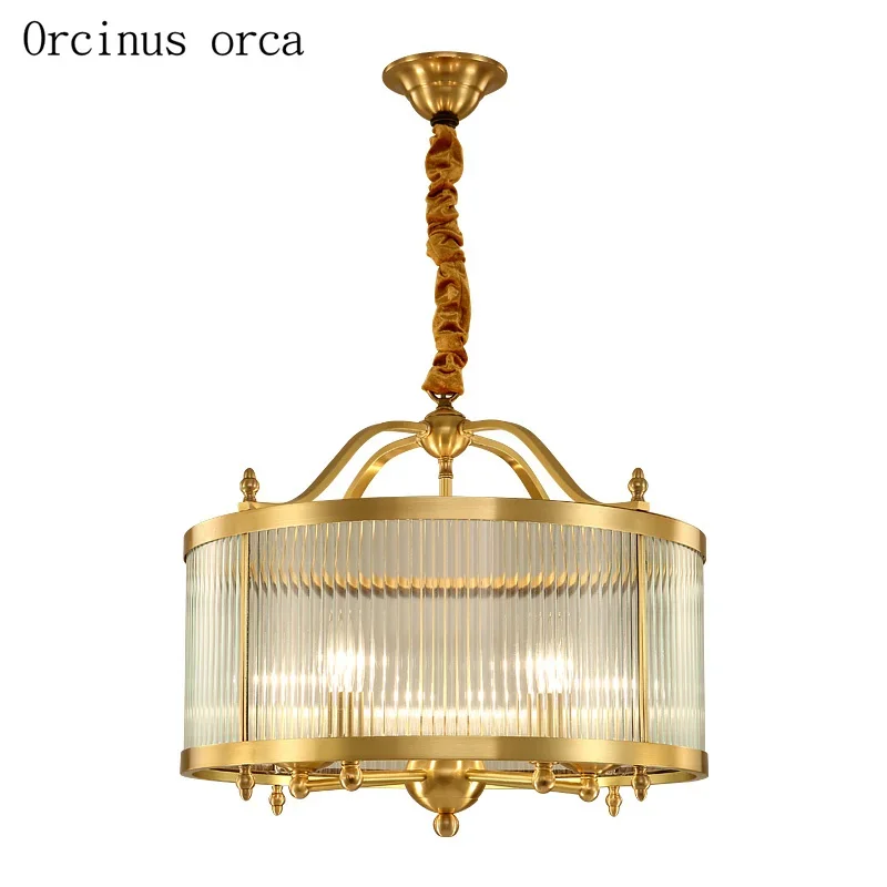 

American style retro LED glass chandelier living room restaurant light luxury creative personality copper chandelier