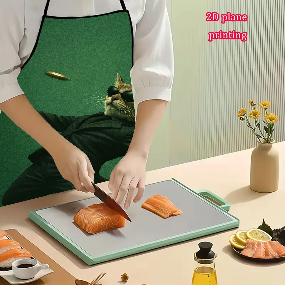 Funny Cat Detective Costume Apron Funny Kitchen Apron for Cooking Baking BBQ Novelty Gift