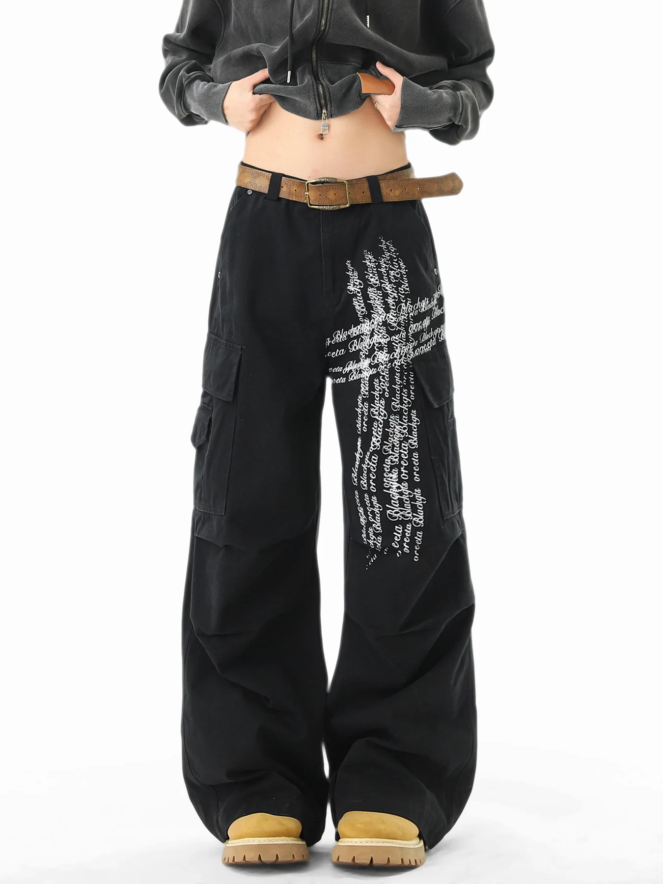 

Брюки-парашюты женские мешковатые весенние бамбуковые хлопковые расклешенные брюки-карго на открытом воздухе милая девушка универсальные дышащие лоскутные шикарные брюки