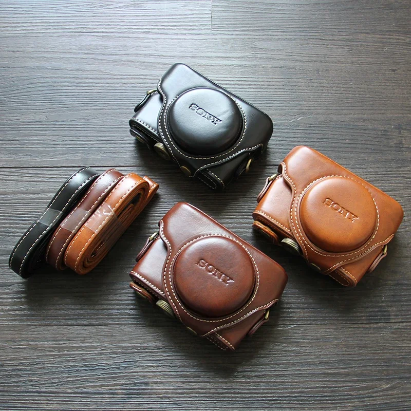 For Sony RX100 M6 M7 M2 M3 M4 M5A  Roadfisher Vintage PU Leather Camera Bag Pouch Protect Case Cover with Shoulder Belt Strap