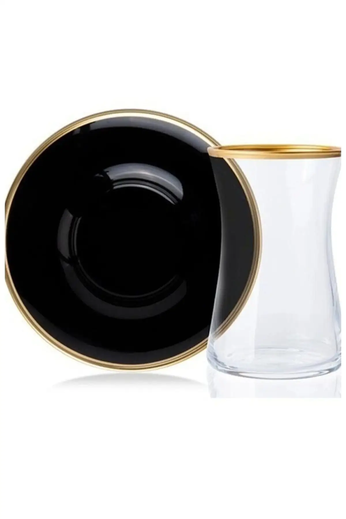 DOLBOVI 12 Parça Glitter Glass Tea Cup Pad Black-gold Black Plate gold Cup For Dowry Super Set English tea Glass Cup