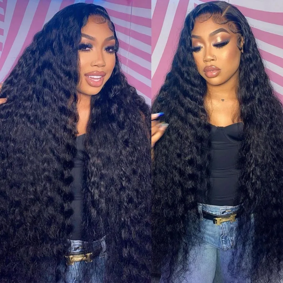 Black 40 Inch Curly Water Wave 13x6 Hd Lace Frontal Wigs 30 Inch Human Hair 100% Brazilian 13x4 Lace Front Wig Choice For Women