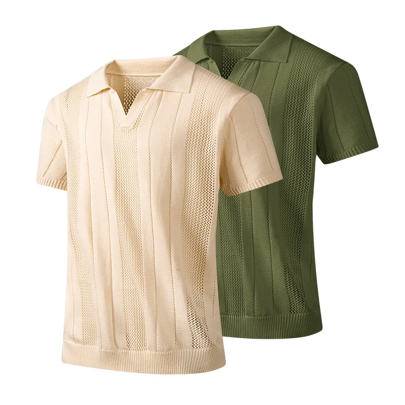 Men's Summer Breathable Polo Shirt Short Sleeve Solid Color Casual Polo Shirts for Men Lightweight Stretch hollowed Polo ﻿