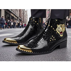 COOGERLOVE Italian Type Handmade Men's Boots Pointed Iron Toe Genuine Leather Boots Men Botas Hombre Punk Fashion Party Boots