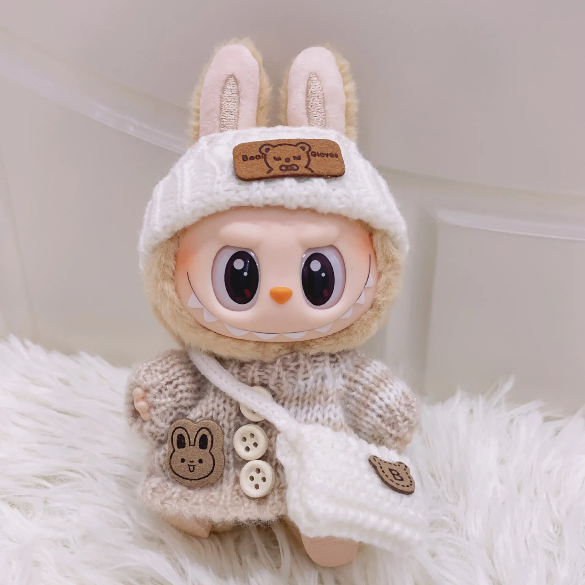 

For Labubu V1 V2 Idol Cute Doll Clothes Fashion Sweater Outfit Accessories Sitting Party Pink White