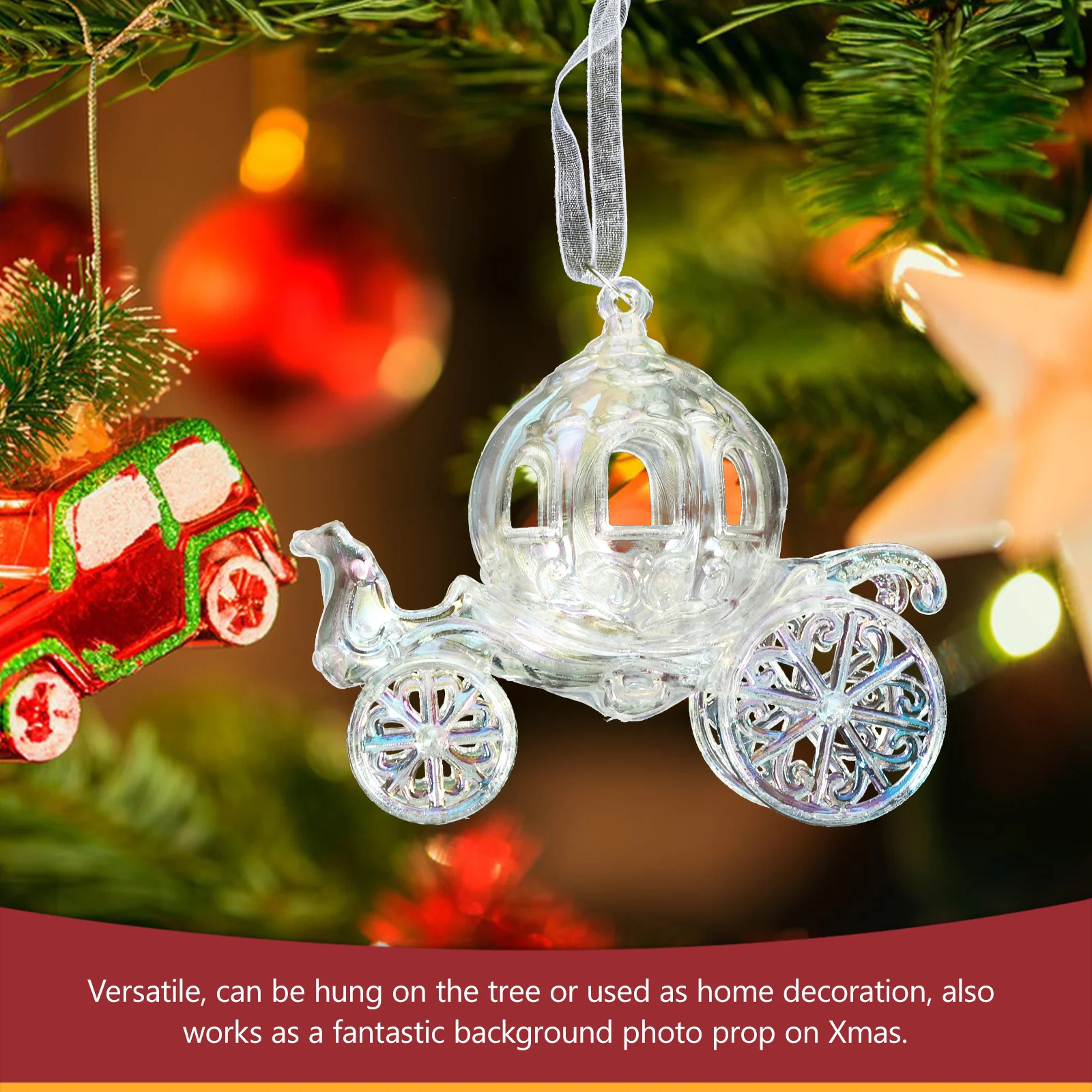 

1pc Christmas Tree Hanging Carriage Pendant Acrylic Xmas Hanging Ornaments Ornament Party Decor Scene Layout Supplies