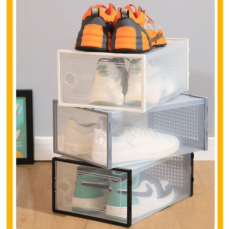 Clear Shoe Boxes Transparent Stackable Shoe Storage Box Plastic Flip Cover Shoe Box Sneaker Holder Organizer Box Cheap