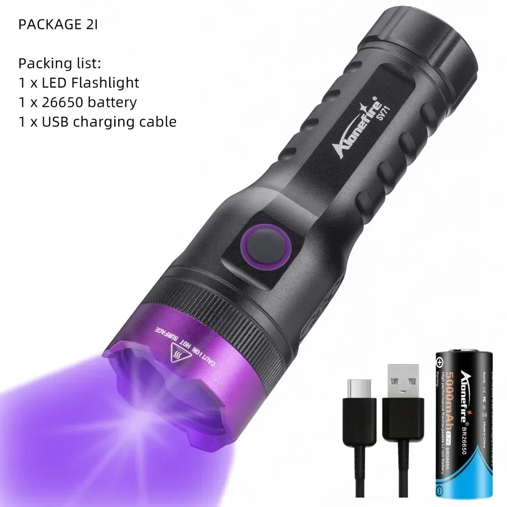 Alonefire SV71 UV Blacklight Flashlight 365nm 20W Fluorescent Detector Torch for Pet Urine Dry Stains Money Check Resin Curing