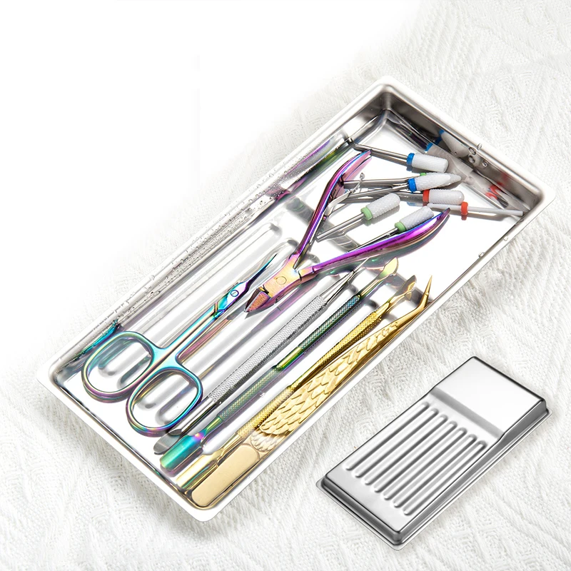 

Stainless Steel Nail Tool Disinfection Tray Cosmetic Nail Art Manicure Tweezers Nail Clippers Container Storage Cleaning Plate