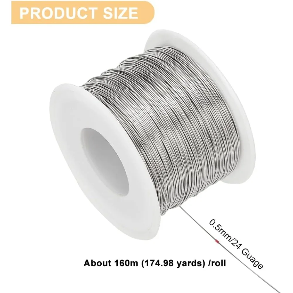 24 Gauge 524FT 304 Stainless Steel Binding Wire, Bailing Wire Snare Wire for Necklace Bracelet Making and Beading Crafts Project