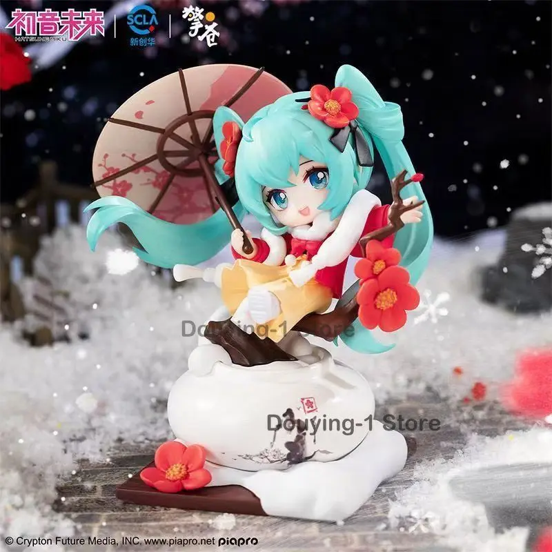In Stock Original Miku Red plum in the snow Q Ver. Desktop ornaments  Anime Action Collection Figures Model Toy
