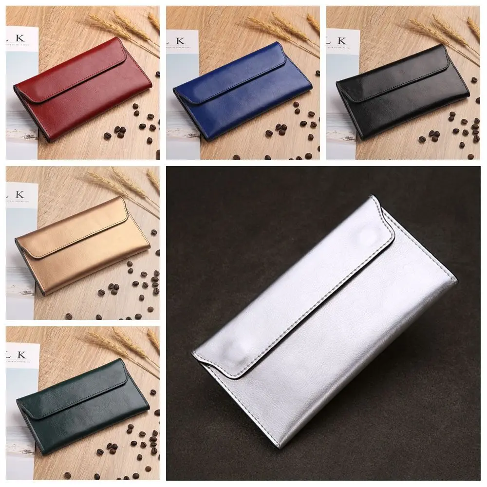 Simple Genuine Leather Envelope Wallets Portable Korean Style Women Long Clutch Bag Multifunctional Coin Purse Change Bag Female