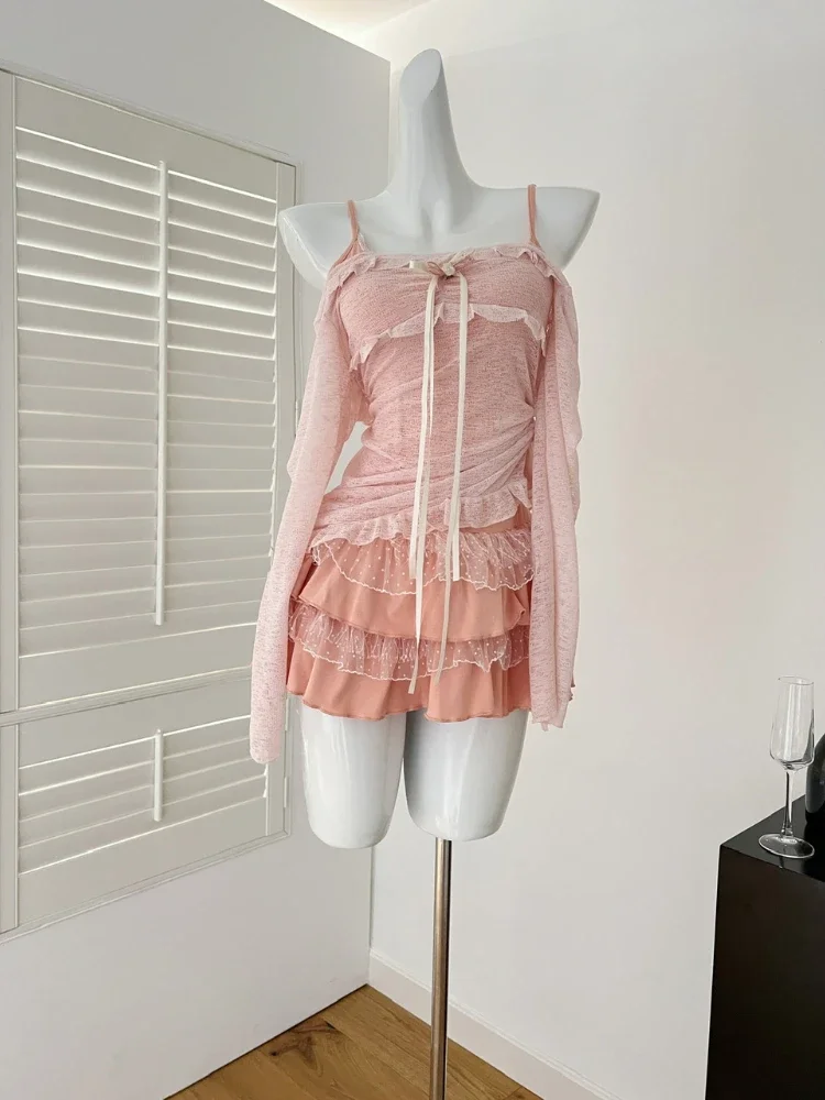 Korean 2-Piece Set: Bow Lace Top & Slim Dress 3