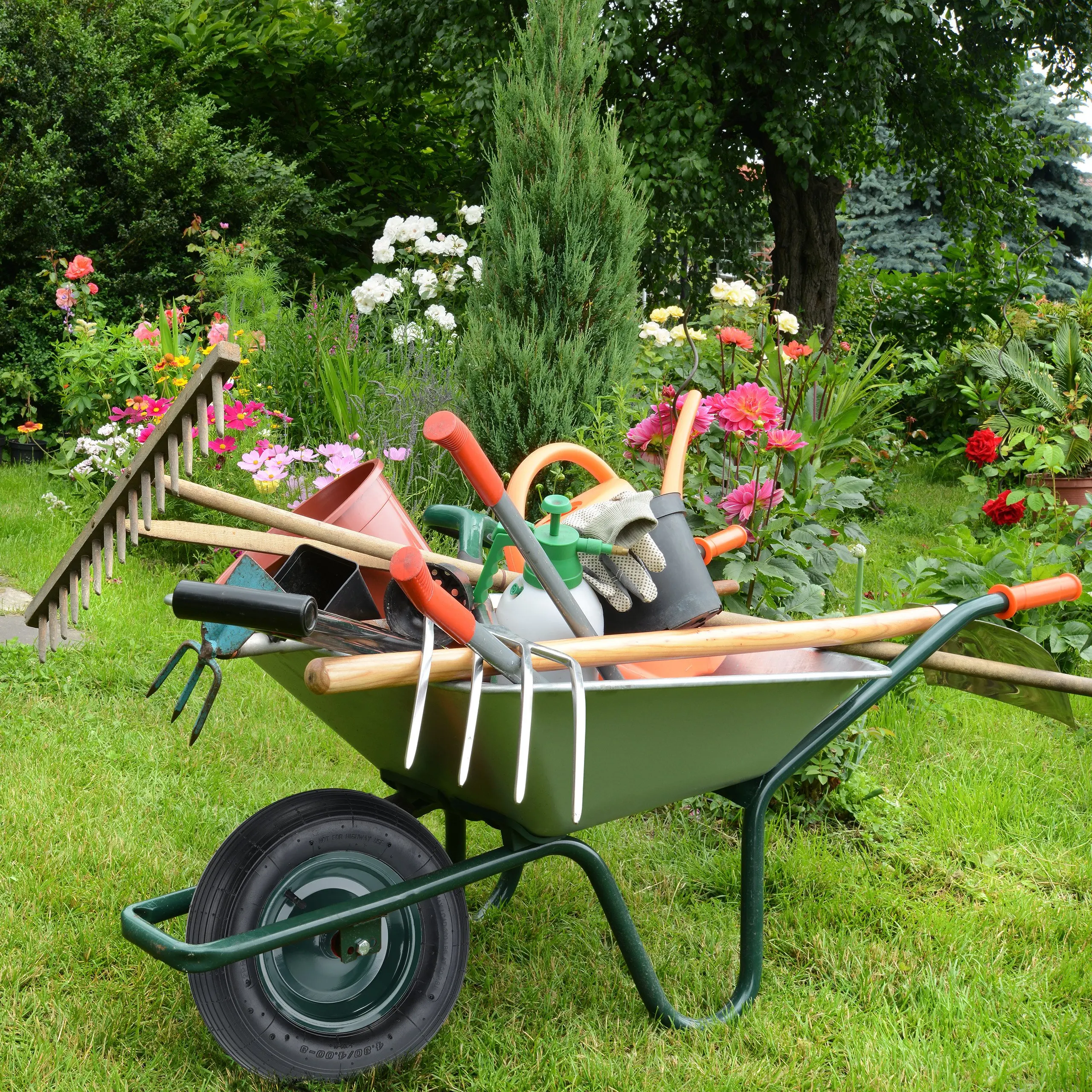 Rueda neumática para carretilla, para carros de jardín, con aro de acero, eje y rodamiento de bolas, 4.80 4.00-8, 120 kg, negro/verde, Relaxdays.