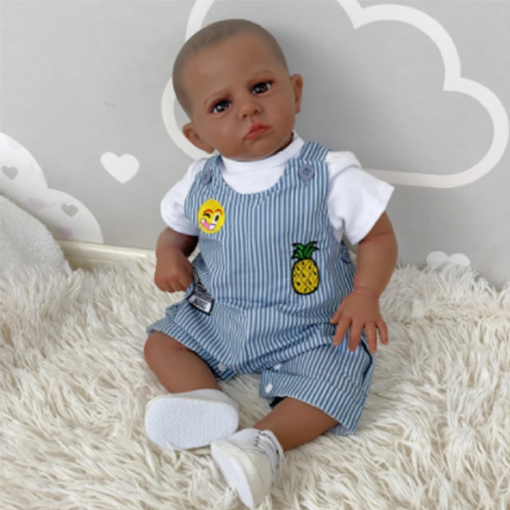 

24Inch Lifelike Bebe Reborn Cameron Boy Finished 3D Painted Black Skin Baby Newborn Toy Figure Girls Surprise Birthday Gift