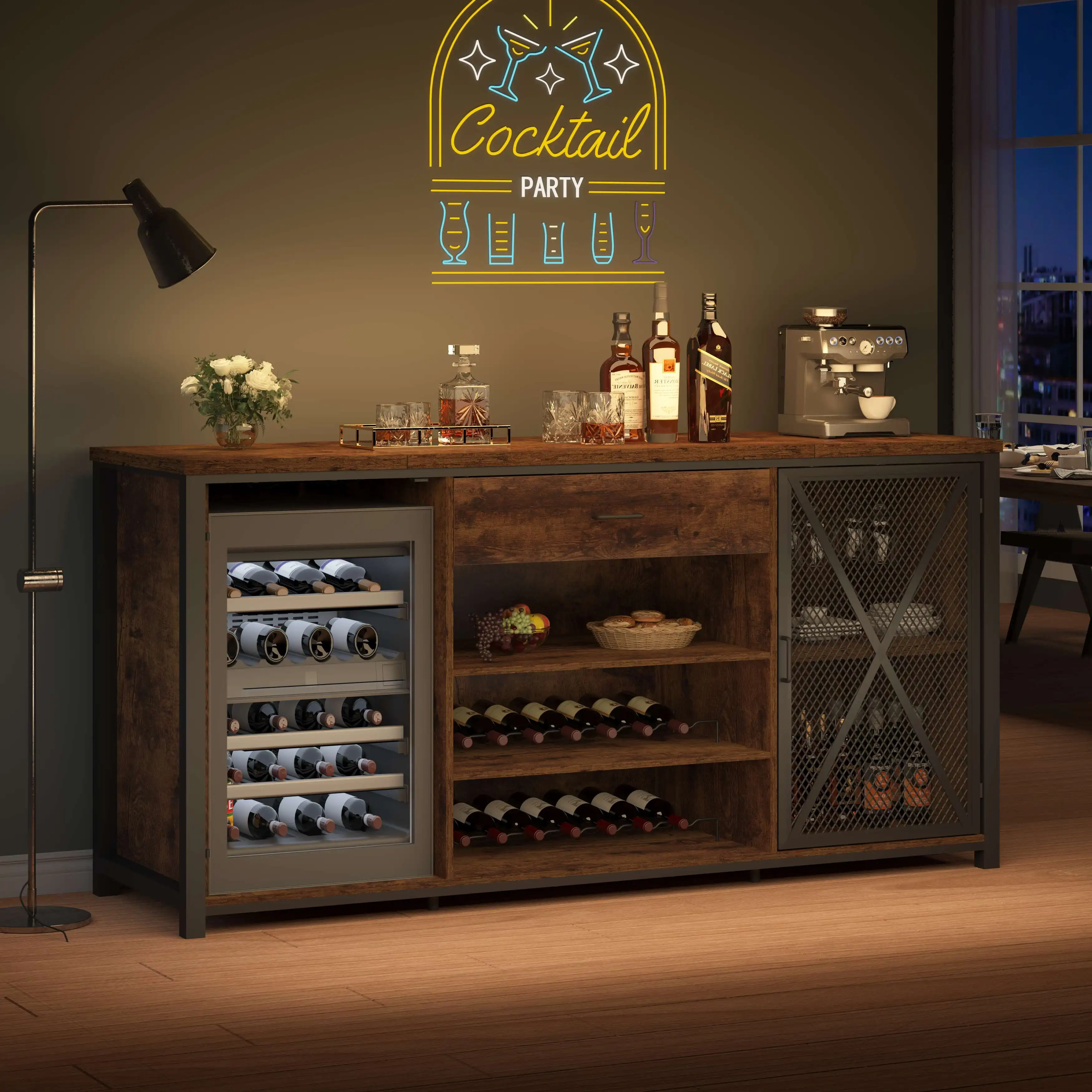 

Light Luxury Bar Cabinet in Wood Wine Rack for Dining Room Living Room Bedroom Farmhouse Apartment Living Room bar Cabinet