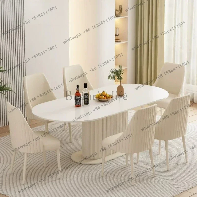 Light luxury high-end small apartment modern simple home dining table Cream wind rock board dining table and chair combination