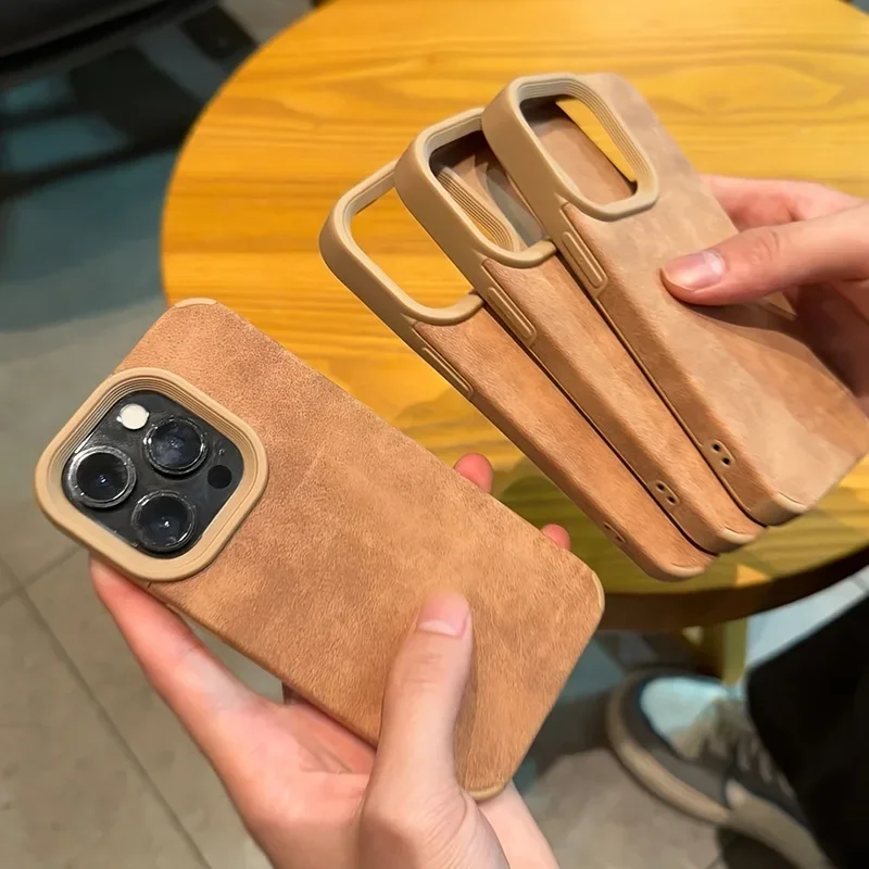 For iPhone 16 Pro Max 15 14 Plus 13 12 11 XS Max XR X XS Premium Matte Faux Leather Case Shockproof Vintage Lambskin Suede Cover