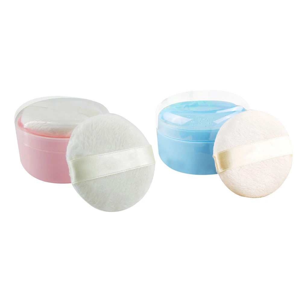 

2pcs Box Creative Storage Container Talcum Powder Puff Easy One Hand Use Skin Friendly Delicate Puff No Deformation