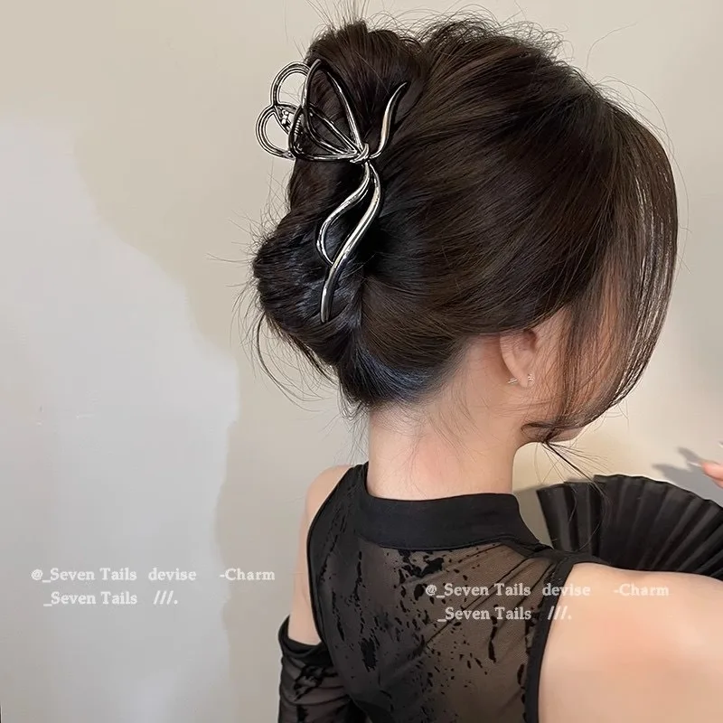 Silver Bow Knot Metal Hair Claw Clip, Large Strong Hold Hair Jaw Clip for Women, Fashion Hair Accessories