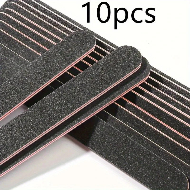10pcs Professional Double-Sided Nail File Set - Easy To Use, Using Washable Black Sandpaper. Very Suitable For Natural Nails