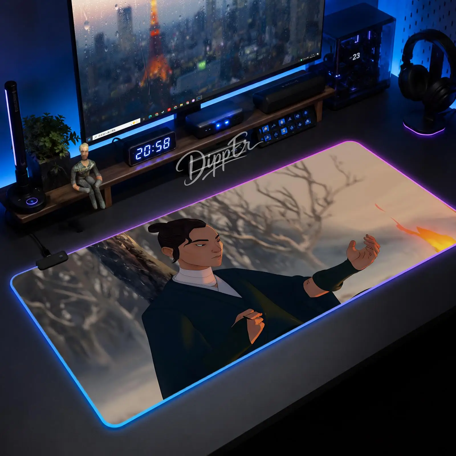 

A-Blue Eye Samurai Mouse Pad Large Size LED Glowing Table Pad XXL Gaming Non-slip Rubber Mat With Backlight