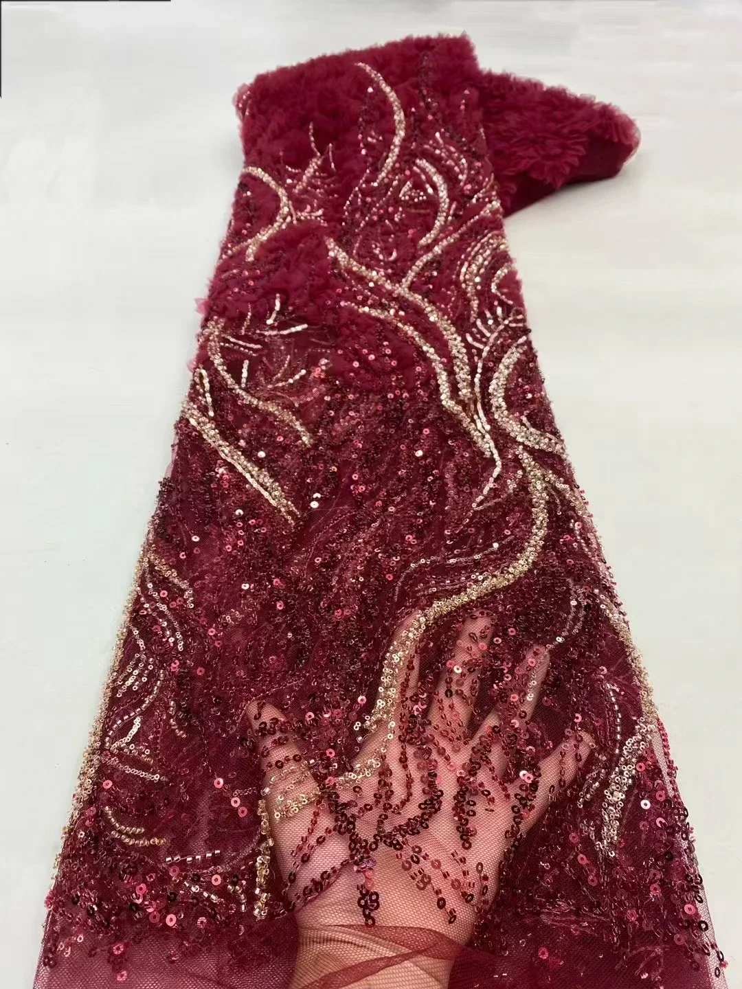 

Новое поступление, африканская кружевная ткань с винным бисером, 2025, бордовая французская нигерийская кружевная ткань с тяжелыми бусинами для свадебного платья, шить PXX25150