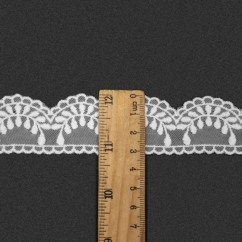 Netz-Spitzenbesatz-Applikation zum Nähen, Baumwollbesatz, Band, Heimtextilien, Weiß und Beige, 5 Yards, 3,2 cm breit – Detail 7