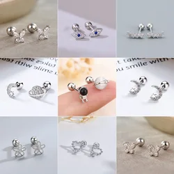 Silver Color Screw Back Helix Piercing Stud Earrings For Women Cubic Zirconia 925 Silver Needles Cartilage Earring Jewelry 2pcs