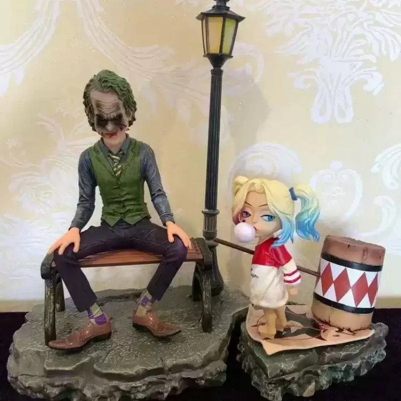 

New Joker And Harley Quinn Q Version Cute Scene Statue Figures Model Collection Toys Gift Doll Desktop Ornament