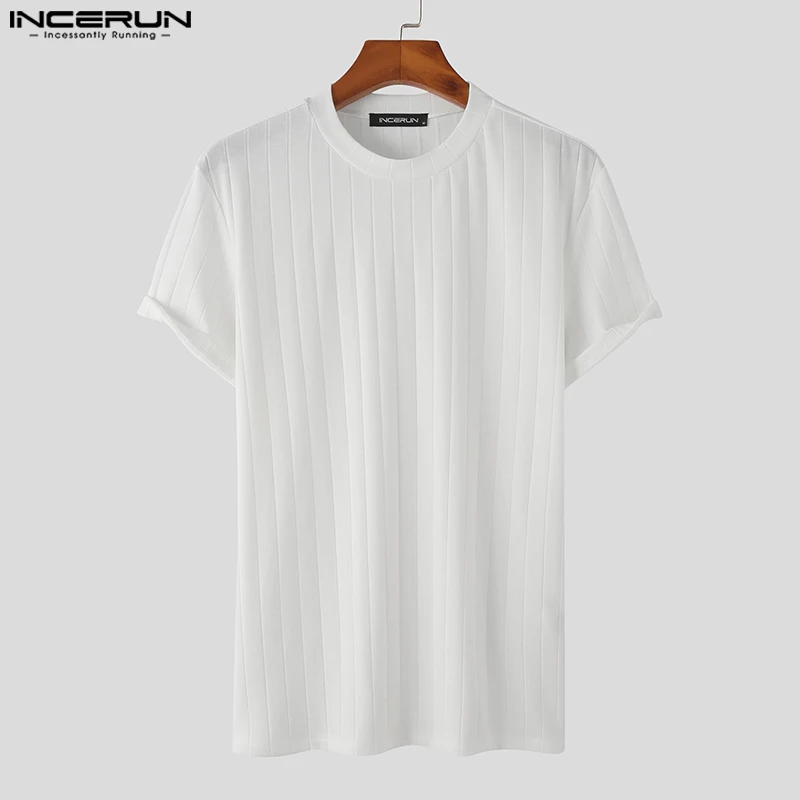 INCERUN-Camiseta de manga corta con cuello redondo para hombre, Tops informales de verano, ropa de calle de Fitness, Camisetas de moda, S-5XL, 2024