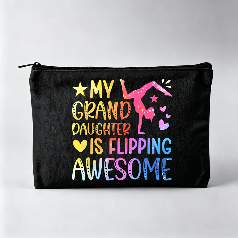 Grandmother's Gymnastics Graphic Makeup Bag with Typography Print, Zipper Cosmetic Pouch for Daily Use