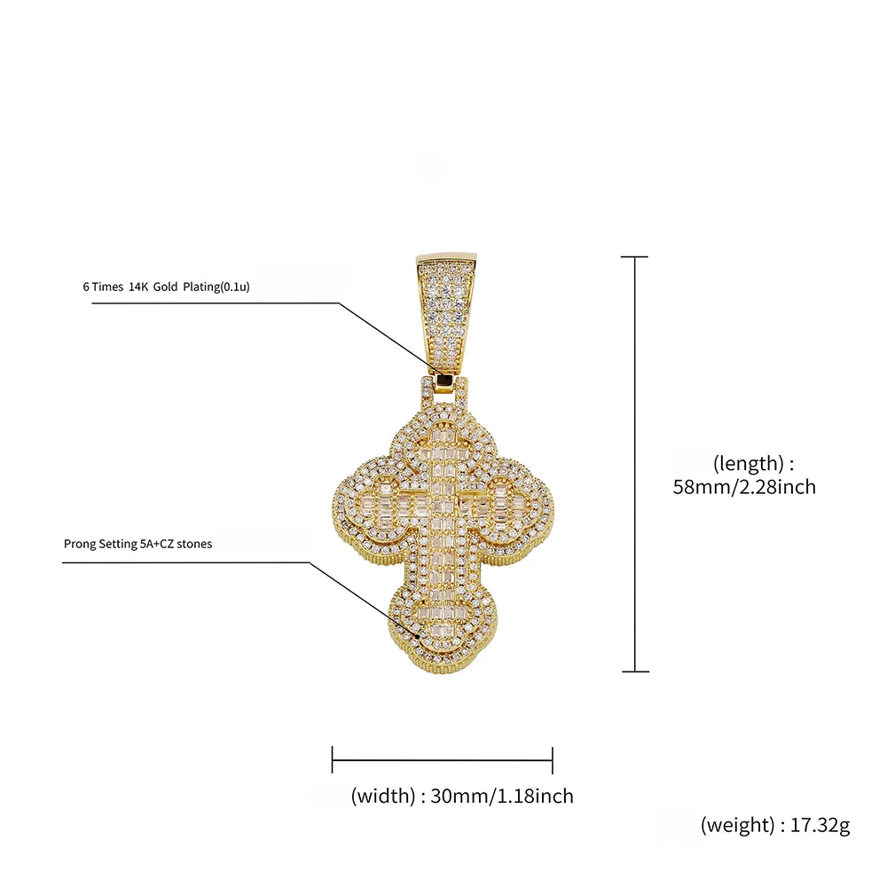 Hip Hop Iced Out Cubic Zirconia Cross Pendant Necklace For Men Gold Color Personalized Homme Accessories Fashion Jewelry Gifts