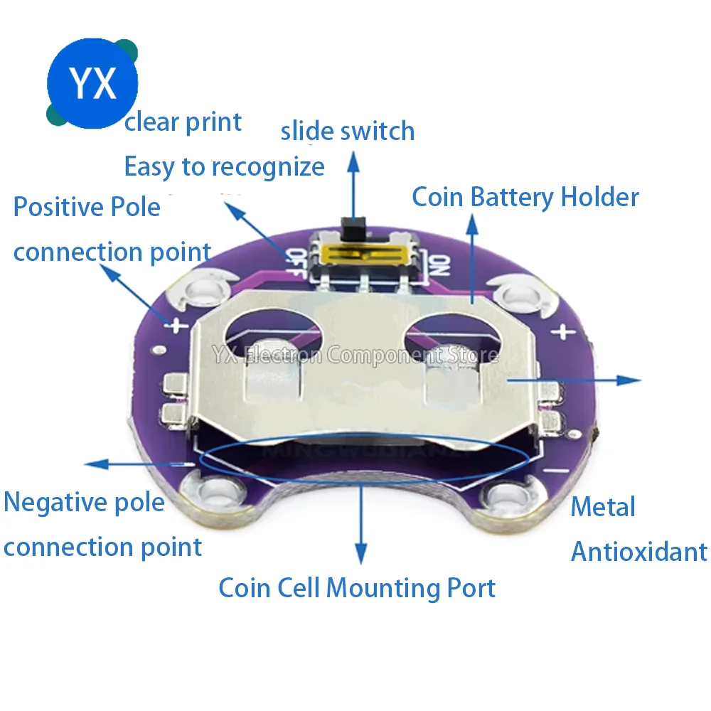 100 sztuk LilyPad ogniwo monety uchwyt baterii CR2032 uchwyt na akumulator moduł z małym przełącznik suwakowy
