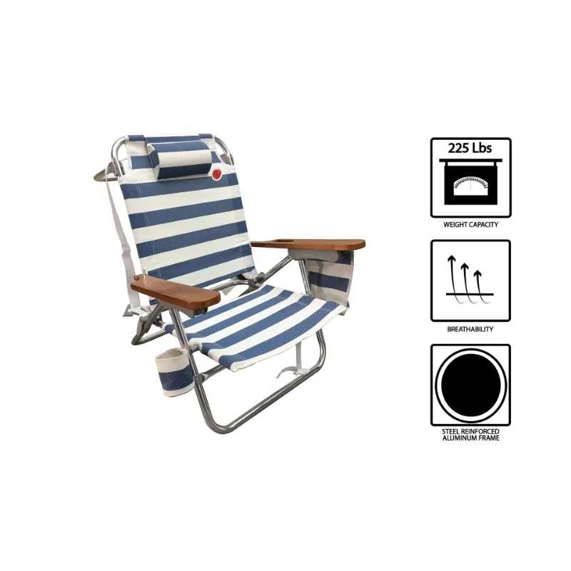 (2-Pack) 5 Position Aluminum Beach Chair - Blue/ White  Outdoor Furniture  Recliner Chair  Camping