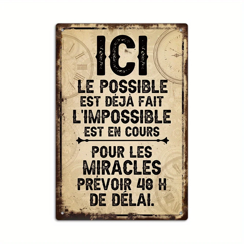 Putuo Decor Französisches Vintage-Metallblechschild „Ici Le Possible Est Déamani Fait“ Wandkunst-Dekor für Zuhause, Café, Pub, Geschenk
