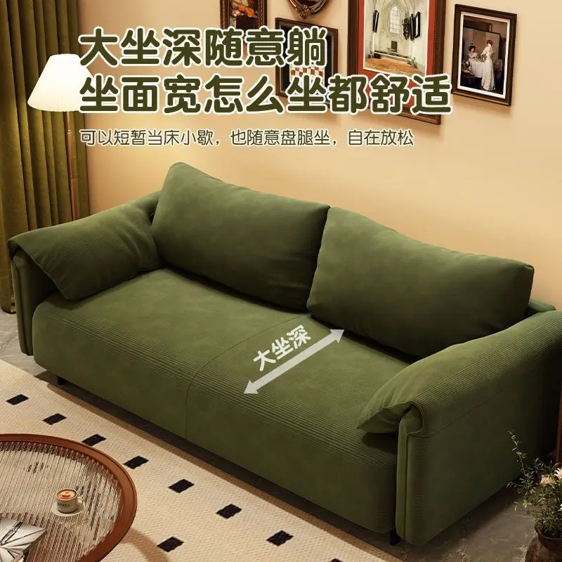 Solid wood fabric sofa, home living room straight-row sofa, small apartment, rental home, minimalist furniture