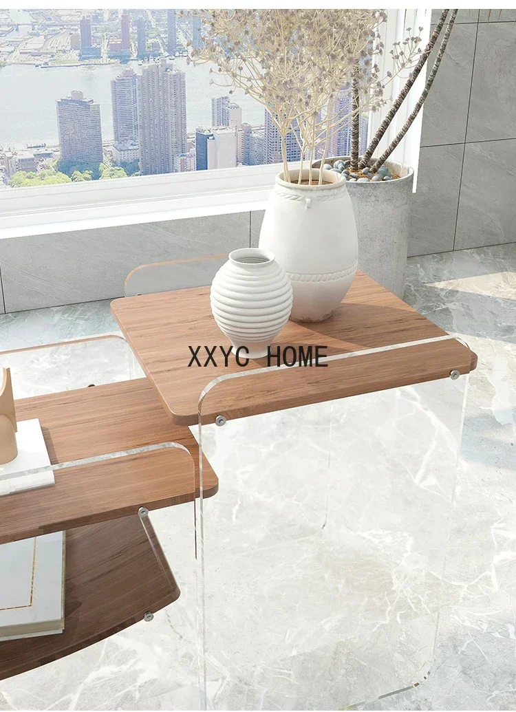 

Living Room Acrylic Transparent Side Table Solid Wood Table Sofa Side Table Side Cabinet Storage Rack