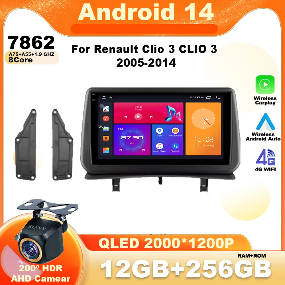 

Android 14 для Renault Clio 3 2005 - 2014 Автомобильный GPS мультимедийный плеер Carplay Wifi Авторадио Навигация WIFI головное устройство BT стерео