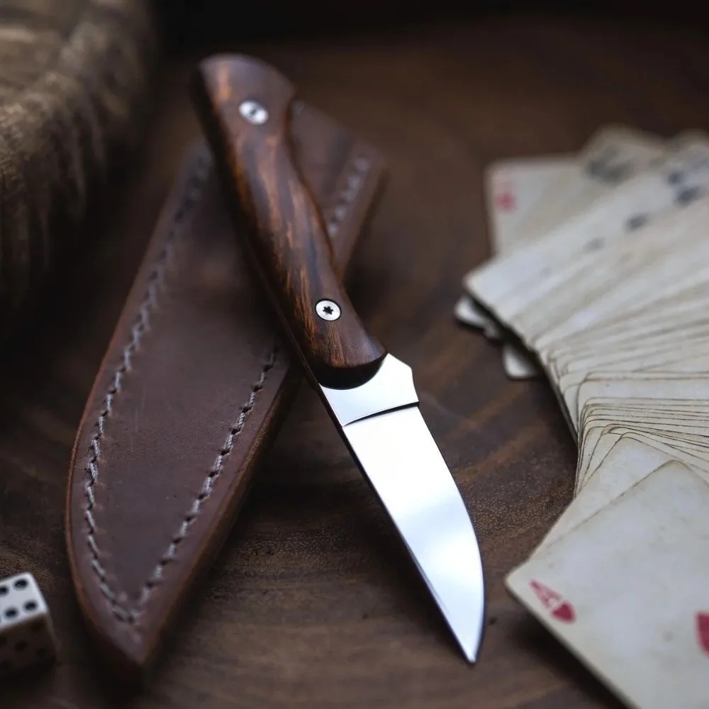 

New Outdoor Straight Knife with Sheath 8Cr13MoV Blade Huanghuali Handle Top Quality Fixed Knife EDC Knives
