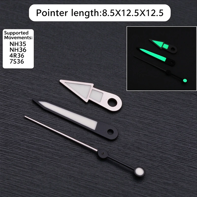 NH35 Watch Accessories 8.5*12.5*12.5mm Watch Hand C3 Green Luminous Fits for NH35 NH36 7S 6R 4R Movement Watch Needle Hands