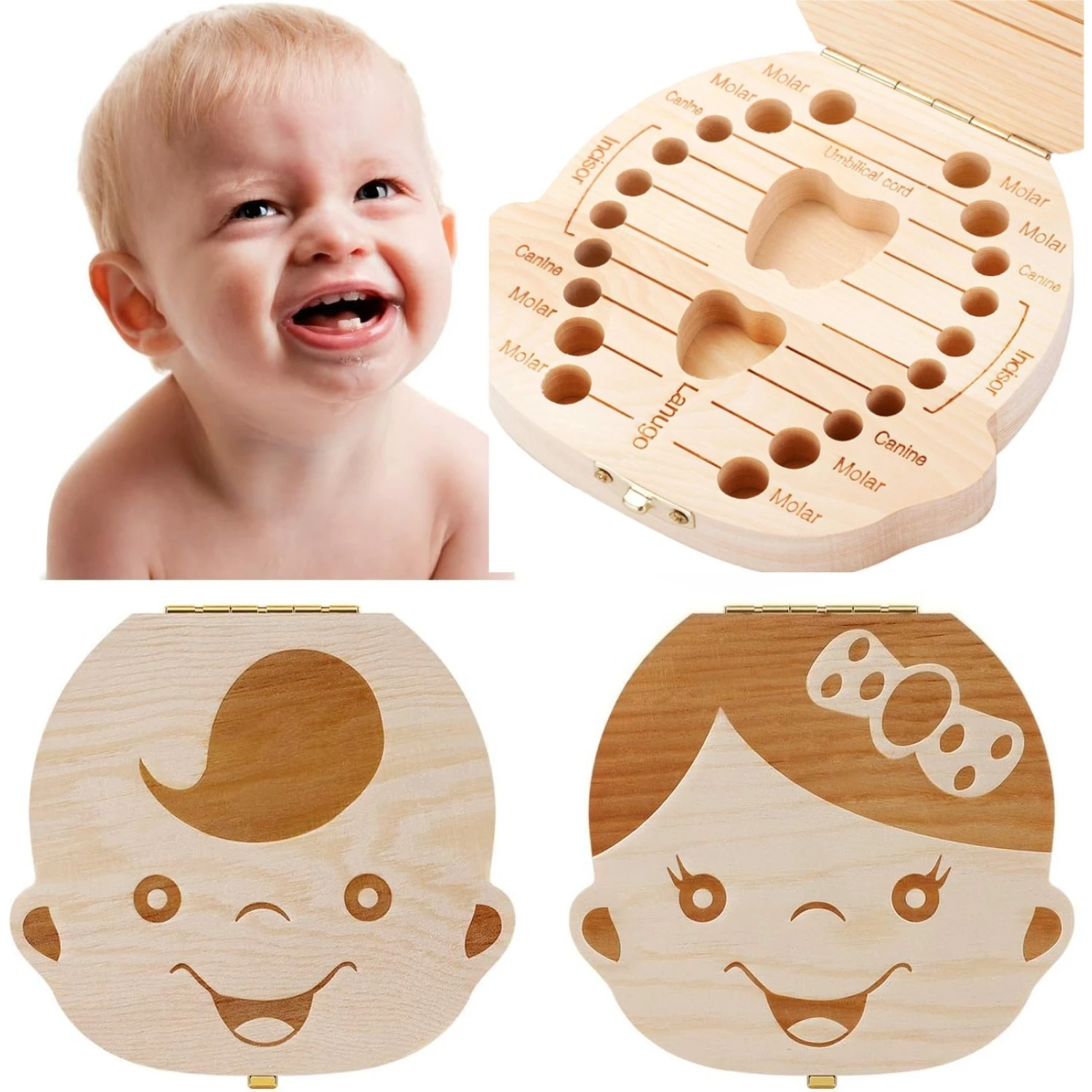 

Baby Tooth Box Wooden Kids Keepsake Organizer Gift for Baby Teeth Cute Children Tooth Container to Keep the Childwood Memory