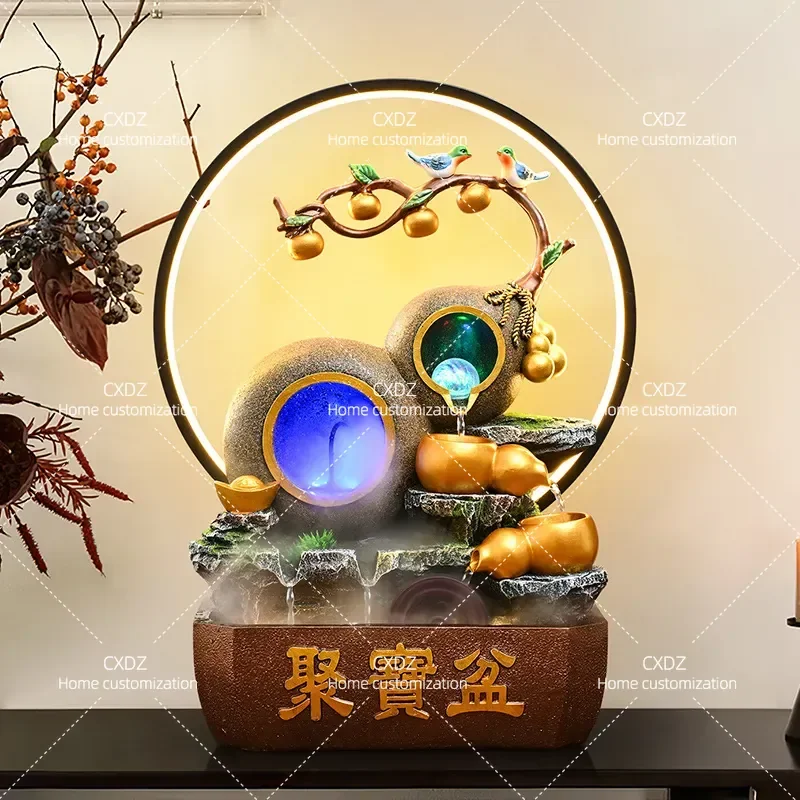 Cornucopia Rockery Flowing Water Fountain Ornament for Office Living Room Circulation Water Feature Gourd Decoration