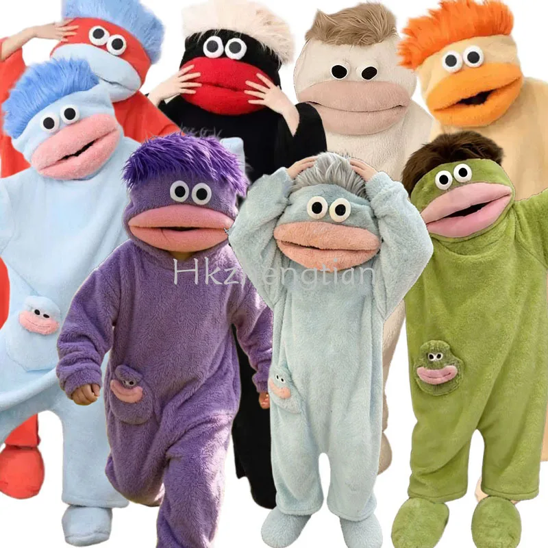 Lustiger hässlicher Monster-Einteiler-Pyjama, Cartoon-Kreatur mit großer Klappe, Flanell-Jumpsuit, Winter, warm, Korallenfleece, Kapuzen-Homewear