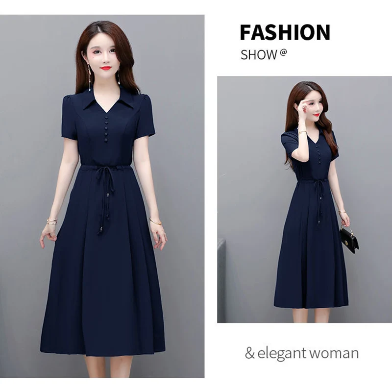 Summer Casual Short Sleeve Shirt Dress For Women 2022 Korean A-Line Robe Femme Fashion Midi Dresses Vestidos Elegante De Verano