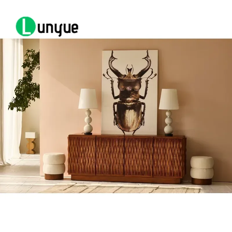 French Country Style Brown Retro Minimalist Vertical Grain Cabinet for Living Room Storage Furniture Home Decor