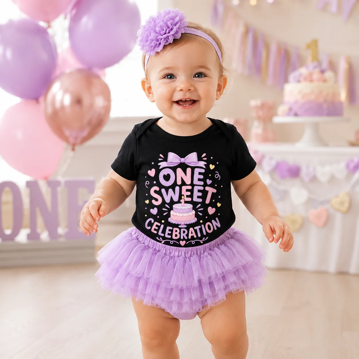 Baby Girl 1st Birthday Outfit 3Pcs One Sweet Celebration Romper Purple Tutu Skirt Flower Headband Set Cake Smash Photo Shoot Pri