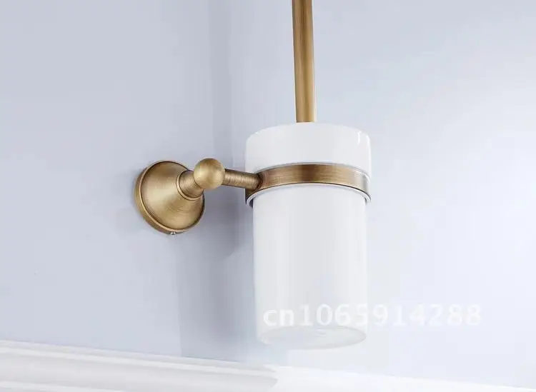 Collection, Bathroom Accessories Toilet Brush with Holder, Anituqe Impeu Mounted Minimalist Brass, for Hotel Wall Saving Space