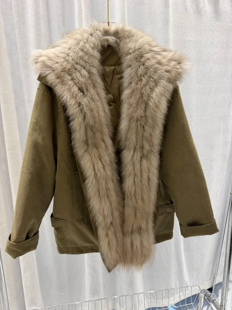 Real Fox Fur Collar Coat Ultra Warm Women's Goose Down Jacket Zipper Closure Premium Fur Old Money Style Winter for Evening Wear