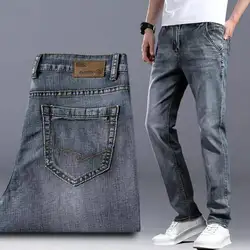 Spring and Summer Mens Jeans Pants Business Casual Stretch Slim Denim Pants Loose Straight Trousers Male Classic Style Midweight